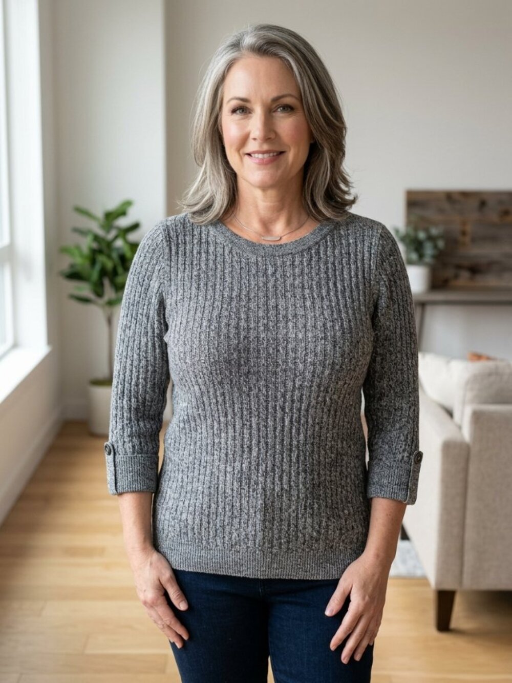 KAREN Scott Petites Size Large Grey Knit Sweater